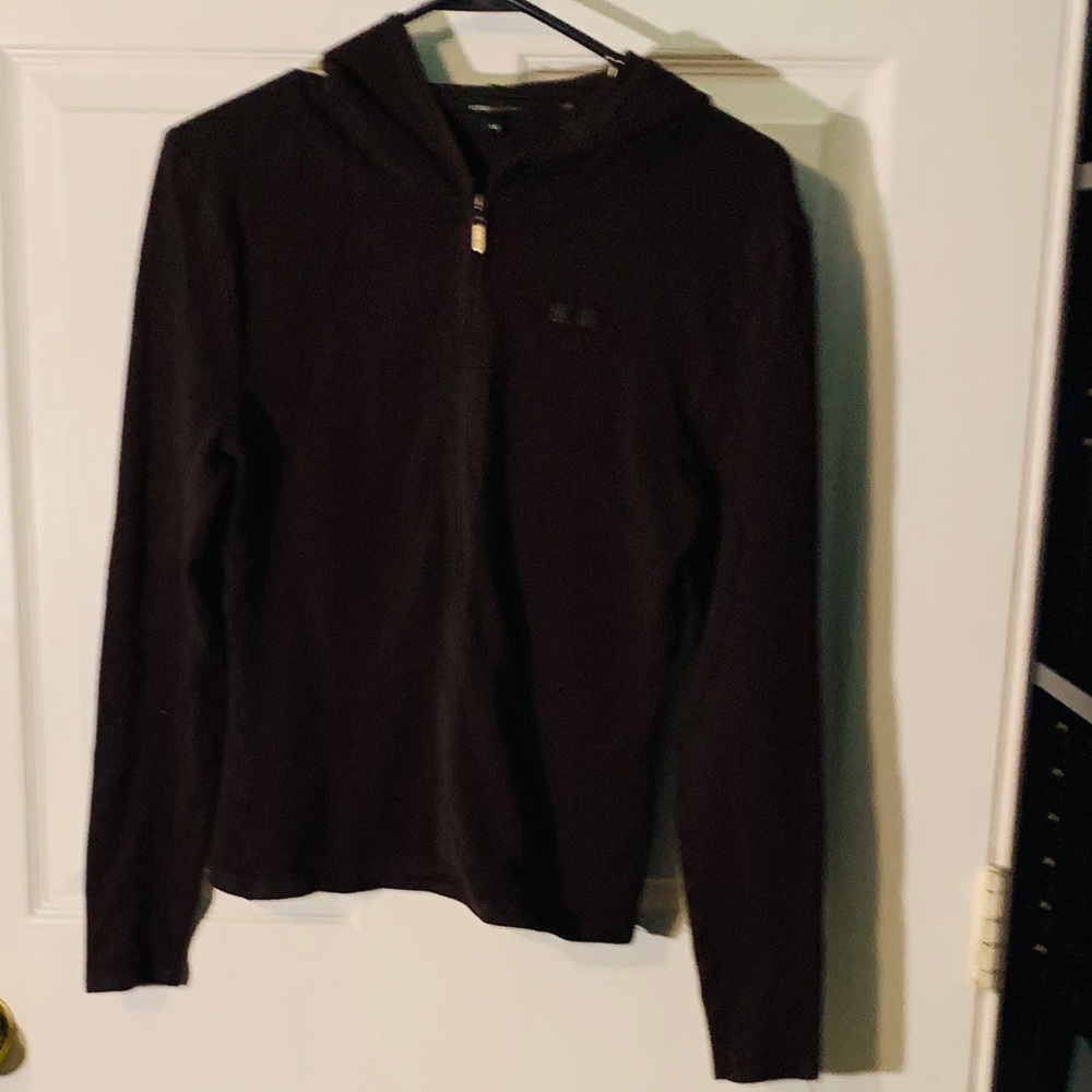 BCBG Knit Zip Front Sweater in Brown.